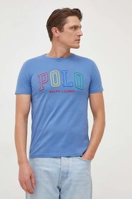 Polo Ralph Lauren t-shirt bawełniany męski kolor niebieski z aplikacją