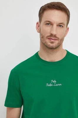 Polo Ralph Lauren t-shirt bawełniany męski kolor zielony gładki
