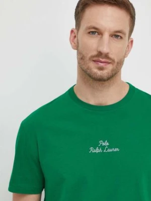 Polo Ralph Lauren t-shirt bawełniany męski kolor zielony gładki