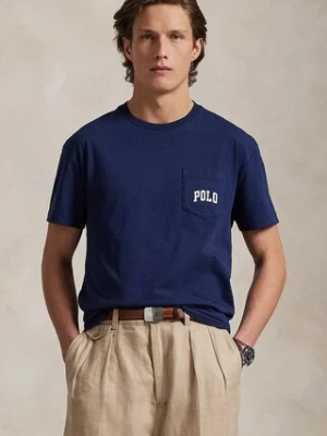 Polo Ralph Lauren t-shirt bawełniany Sscnpktm12 Short Sleeve męski kolor granatowy gładki 710974585
