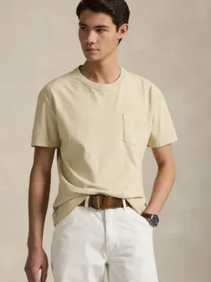 Polo Ralph Lauren t-shirt bawełniany Tee męski kolor beżowy gładki 710969628