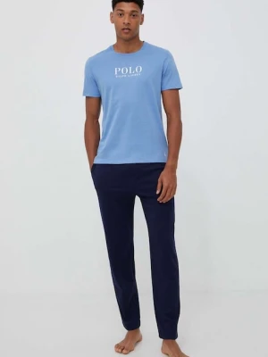 Polo Ralph Lauren t-shirt piżamowy bawełniany kolor niebieski z nadrukiem