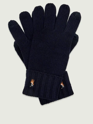 POLO RALPH LAUREN Wełniane rękawiczki Signature | zamsz granatowy
