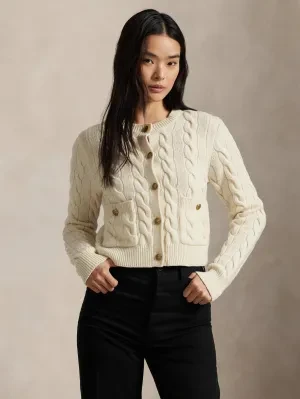 POLO RALPH LAUREN Wełniany kardigan Cable | Cropped Fit | z dodatkiem kaszmiru