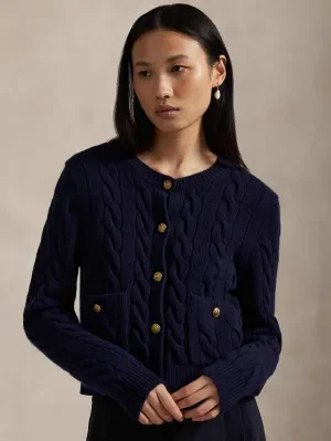 POLO RALPH LAUREN Wełniany kardigan Cable | Cropped Fit | z dodatkiem kaszmiru