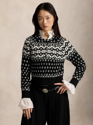 POLO RALPH LAUREN Wełniany kardigan Fair Isle | Cropped Fit czarny
