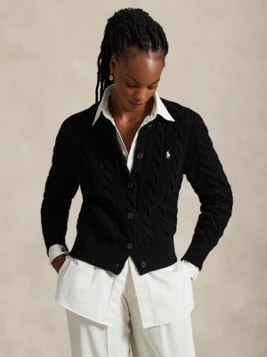 POLO RALPH LAUREN Wełniany kardigan | Slim Fit | z dodatkiem kaszmiru czarny