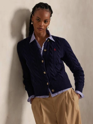 POLO RALPH LAUREN Wełniany kardigan | Slim Fit | z dodatkiem kaszmiru granatowy