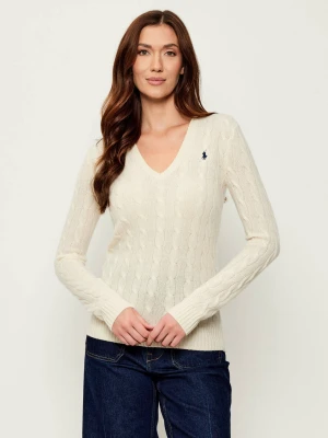 POLO RALPH LAUREN Wełniany sweter KIMBERLY | Slim Fit | z dodatkiem kaszmiru kremowy