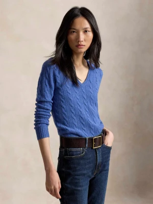POLO RALPH LAUREN Wełniany sweter Kimberly | Slim Fit | z dodatkiem kaszmiru niebieski