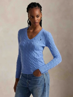 POLO RALPH LAUREN Wełniany sweter Kimberly | Slim Fit | z dodatkiem kaszmiru niebieski