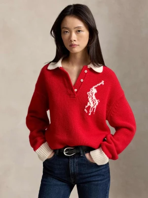 POLO RALPH LAUREN Wełniany sweter | Loose fit czerwony
