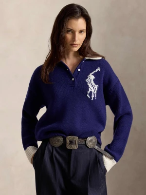 POLO RALPH LAUREN Wełniany sweter | Loose fit granatowy