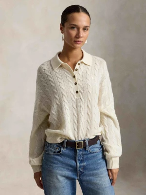 POLO RALPH LAUREN Wełniany sweter | Oversize fit | z dodatkiem kaszmiru beżowy