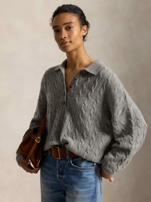 POLO RALPH LAUREN Wełniany sweter | Oversize fit | z dodatkiem kaszmiru szary