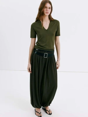 Dopasowana koszulka polo z cienkiej dzianiny khaki - Kobieta - - MANGO