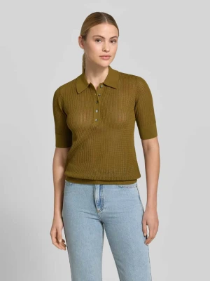 Polo z dzianiny ażurowej Style Icon Collection Oliwkowy