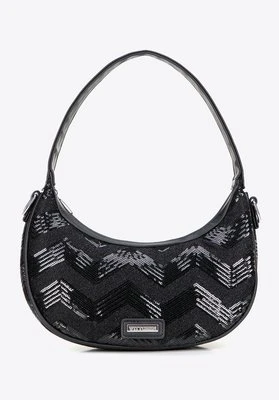 Półokrągła listonoszka z imitacji skóry z cekinami czarna Wittchen