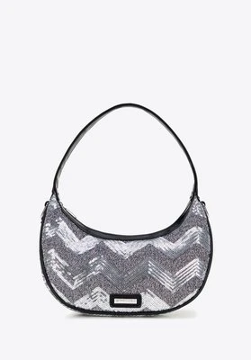 Półokrągła listonoszka z imitacji skóry z cekinami srebrna Wittchen