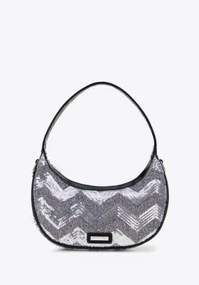 Półokrągła listonoszka z imitacji skóry z cekinami srebrna Wittchen