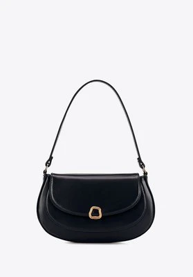 Półokrągła listonoszka z imitacji skóry z dekoracyjnym zapięciem czarna Wittchen