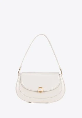 Półokrągła listonoszka z imitacji skóry z dekoracyjnym zapięciem kremowa Wittchen