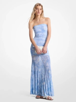 Półprzezroczysta sukienka bez ramiączek z elastycznej dzianiny ze wzorem tie-dye Michael Kors CHAMBRAY (Niebieski)