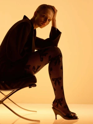 Półprzezroczyste rajstopy z kokardkami czarny - Kobieta - - MANGO