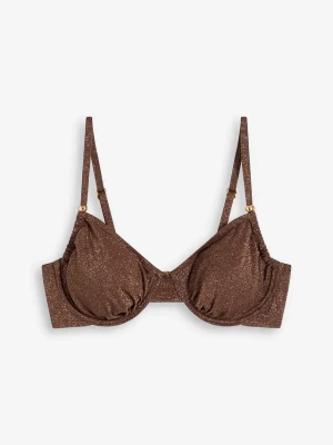 Połyskujący biustonosz bikini na fiszbinach BonPrix brązowy