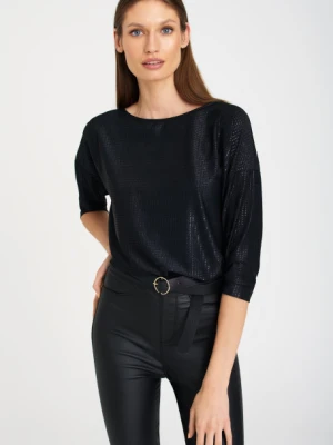 Połyskujący, luźny top z widoczną strukturą, czarny Greenpoint