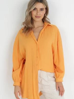 Pomarańczowa Bawełniana Koszula o Długim Fasonie Oversize Atherene