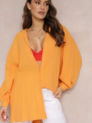 Pomarańczowa Bawełniana Koszula Oversize z Przedłużonym Tyłem Gelacia