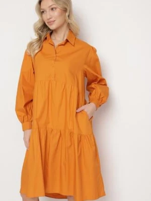 Pomarańczowa Bawełniana Sukienka Koszulowa o Rozkloszowanym Kroju Olenias unigirl