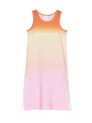 Pomarańczowa Bawełniana Sukienka z Logo dla Dziewczynek Givenchy