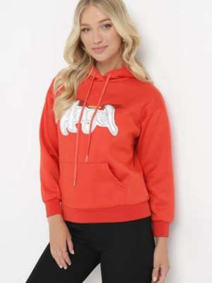 Pomarańczowa Bluza Ocieplona z Kapturem i Nadrukiem Wesa h&s