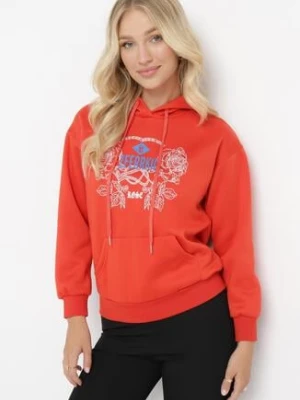 Pomarańczowa Bluza z Kapturem i Nadrukiem oraz Ściągaczami Apperforda h&s