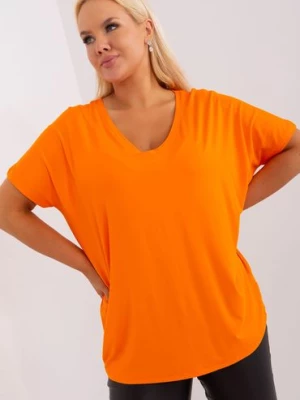 Pomarańczowa bluzka plus size z dekoltem V
