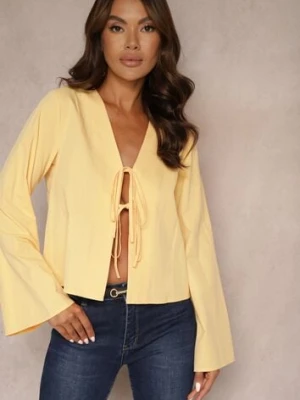 Pomarańczowa Bluzka z Bawełny Narzutka z Wiązaniami i Rękawami Typu Nietoperz Delorea rosa