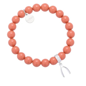 Pomarańczowa bransoletka perły SWAROVSKI® ELEMENTS ze srebrną kością szczęścia Wishbone SOTHO