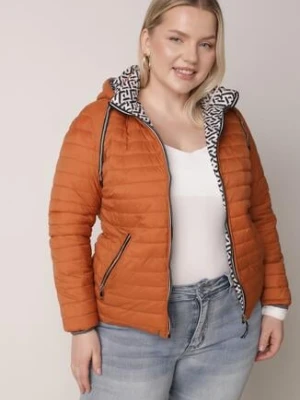 Pomarańczowa Dwustronna Kurtka Pikowana z Kapturem Zidila