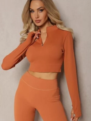 Pomarańczowa Elastyczna Bluzka na Suwak z Wycięciem przy Ściągaczu Denalla elsa.m by may