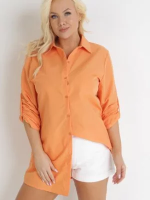 Pomarańczowa Gładka Koszula z Podpinanymi Rękawami Efrata