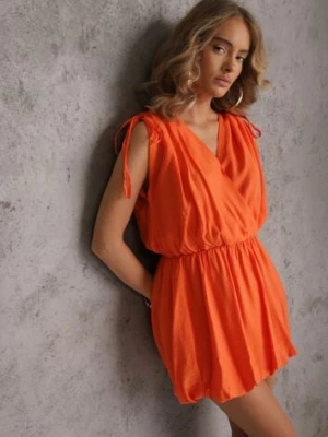 Pomarańczowa Kopertowa Sukienka Bombka z Wiązaniami Nyana retro & icone