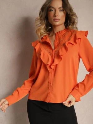 Pomarańczowa Koszula z Falbanami i Koronkowymi Wstawkami Eletoma retro & icone