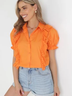 Pomarańczowa Koszula z Haftowanymi Falbankami Bruchy