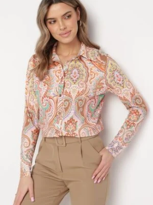 Pomarańczowa Koszula z Orientalnym Wzorem i Guzikami Unadisa by swan