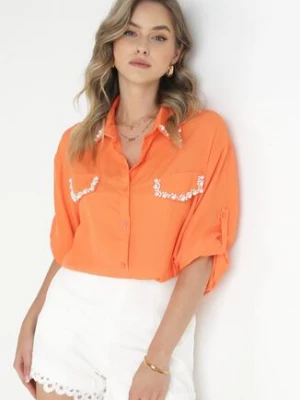 Pomarańczowa Koszula z Podpinanymi Rękawami i Perełkami Dorval