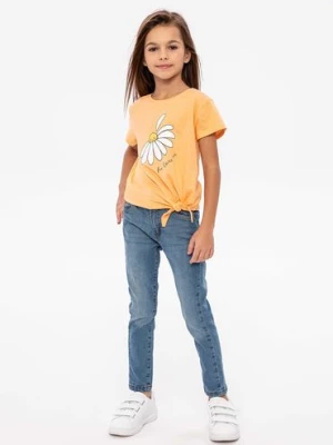Pomarańczowa koszulka bawełniana dziewczęca z wiązaniem Minoti