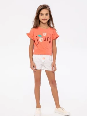 Pomarańczowa koszulka dziewczęca bawełniana z cekinami Minoti