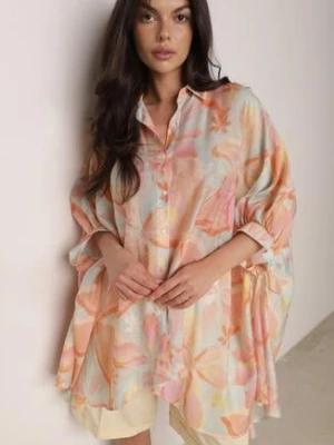 Pomarańczowa Oversizowa Koszula z Bawełną o Kroju Typu Nietoperz Nyletia yu & me